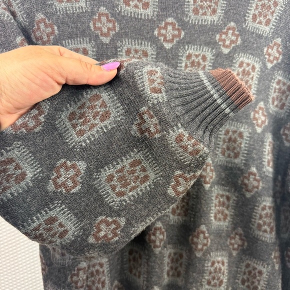 Vintage Julien Seoul Knit Cardigan Geometric Grey Retro Sweater Size M - Picture 8 of 8